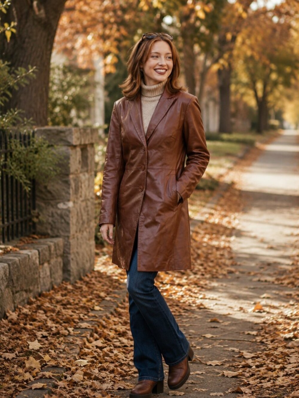 Vtg y2k Express brown leather womens trench coat